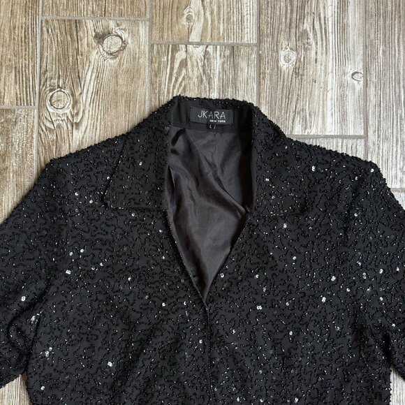 Jkara Sequin Jacket Womens L Black Swiftie Faux Wrap Tie Whimsigoth Classic 90s - Picture 3 of 8